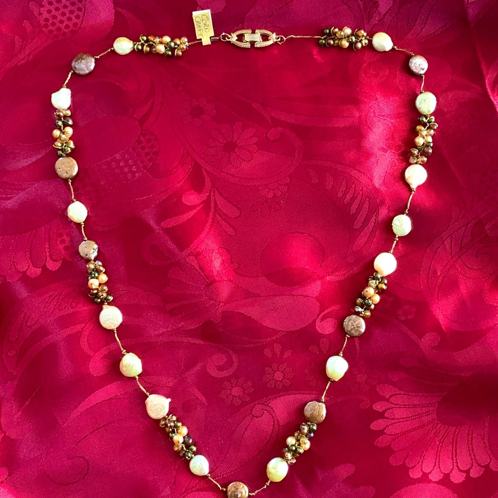 Corocraft Designer Vintage Coin Pearls and crystal necklace.